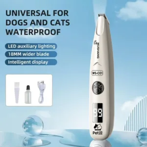 Pet Dog Electric Groomer Trimmer with LED Light Waterproof Pet Foot Hair Trimmer Low Noise Cat Dog Face Foot Ear Hip Paw Shaver