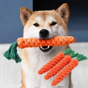 1Pcs Carrot Dog Bite Rope Pet Dog Toys Safe Durable Braided Bite Dog Chew Toys Resistant Puppy Molar Cleaning Teeth Cotton Rope
